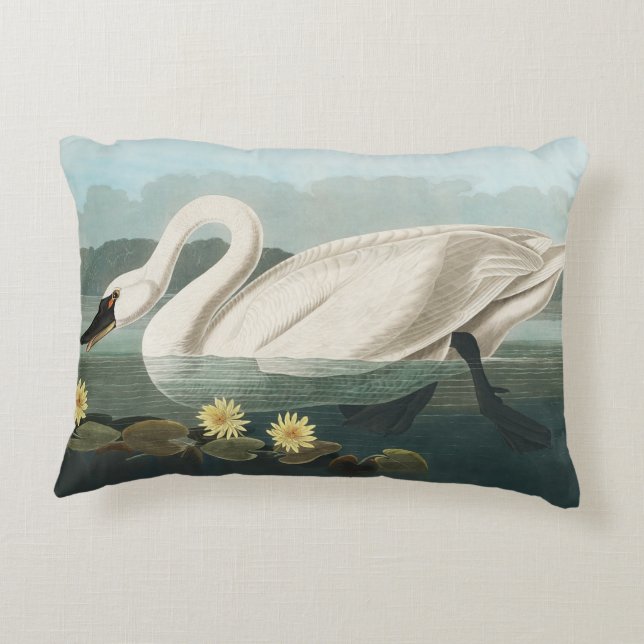 swan audubon bird white water swans decorative cushion (Back)