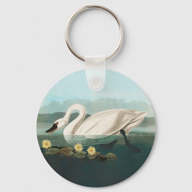 swan audubon bird white water swans key ring (Front)