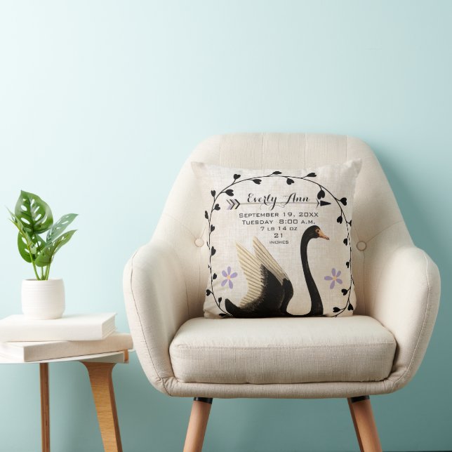 Swan Baby Girl Nursery Baby Stats or Birth Record Cushion (Chair)