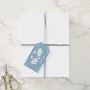 Swan Baby Shower Bird with Crown Co-Ed Blue Gift Tags