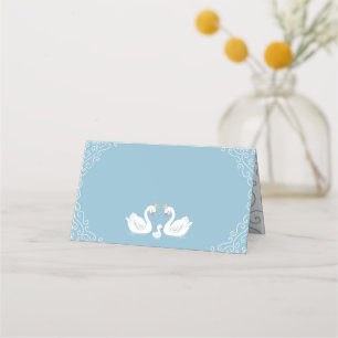 Swan Baby Shower Bird with Crown Co-Ed Blue Place Card