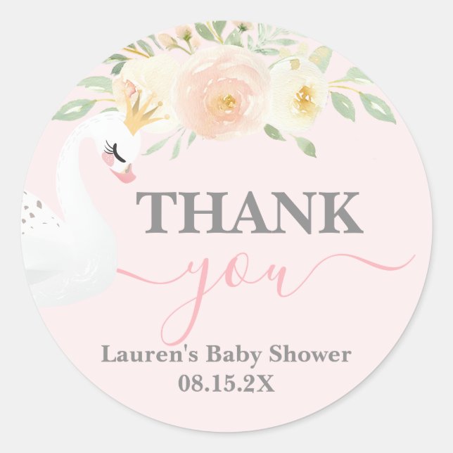 Swan Baby Shower Classic Round Sticker (Front)