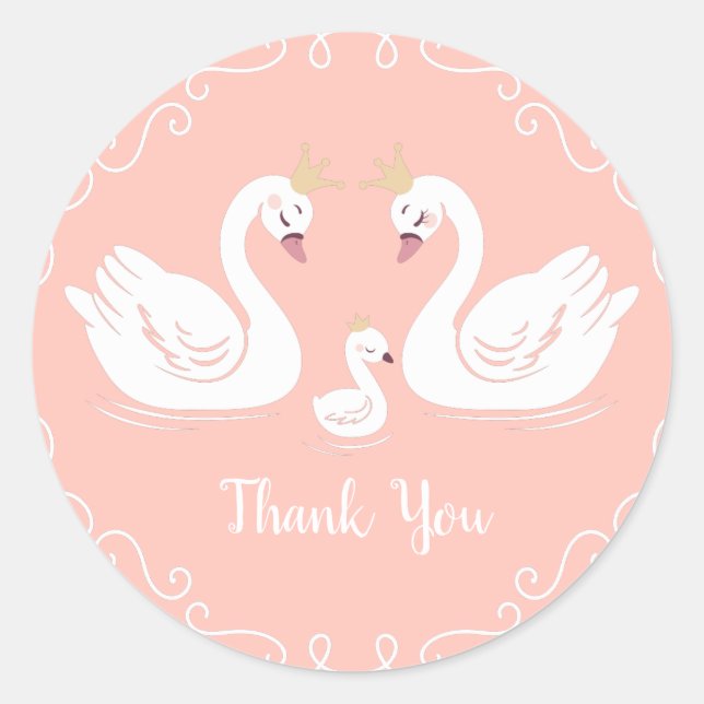 Swan Baby Shower Classic Round Sticker (Front)