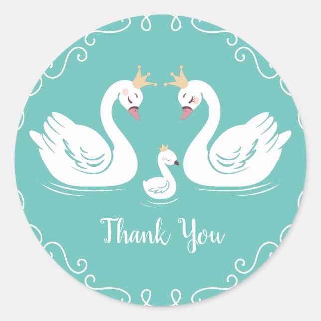 Swan Baby Shower Classic Round Sticker (Front)