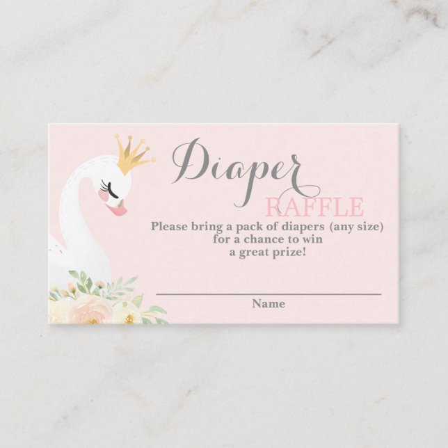 Swan Baby Shower Diaper Raffle Enclosure Card (Front)