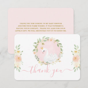 Swan Baby Shower Girl Flat Thank You Card