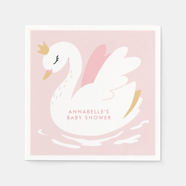 Swan baby shower girly pink aqua cute elegant napkin (Front)