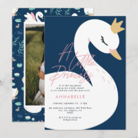 Swan baby shower girly pink navy blue cute elegant