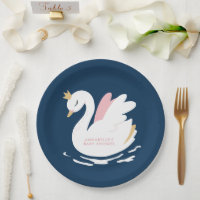 Swan baby shower girly pink navy blue cute elegant
