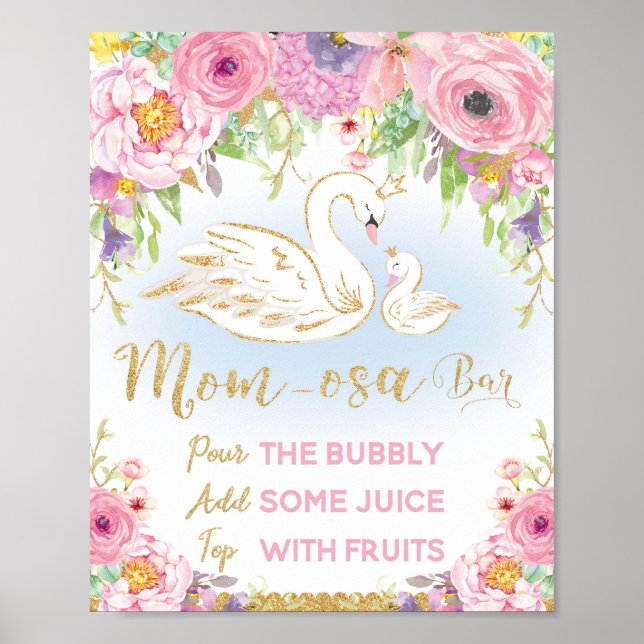 Swan Baby Shower Mum-osa Bar Sign Poster (Front)