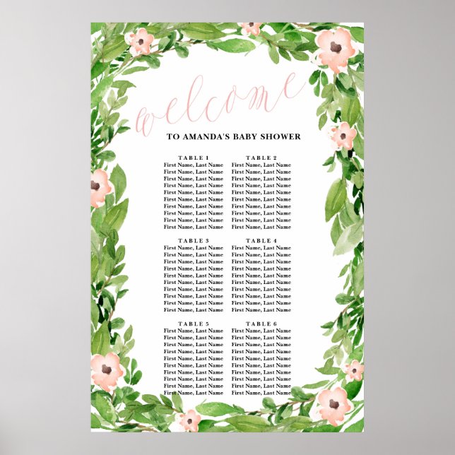 Swan Baby Shower Seating Chart | Pink (Front)