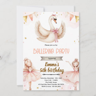 Swan Ballet birthday Theme invitation