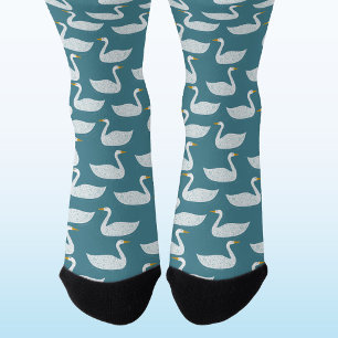 Swan Bird Pattern Teal Green Socks