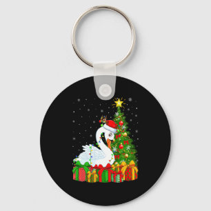 Swan Bird Xmas Holiday Santa Swan Christmas Tree Key Ring