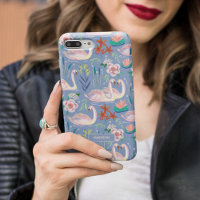 Swan Birds Floral Botanical Blue Pattern Name