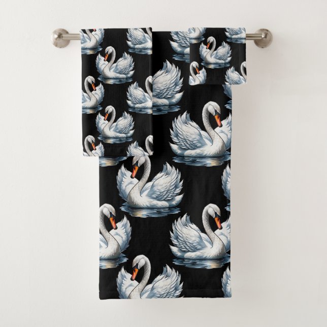 Swan Birds Pattern Design  Bath Towel Set (Insitu)