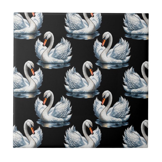 Swan Birds Pattern Design  Ceramic Tile (Front)