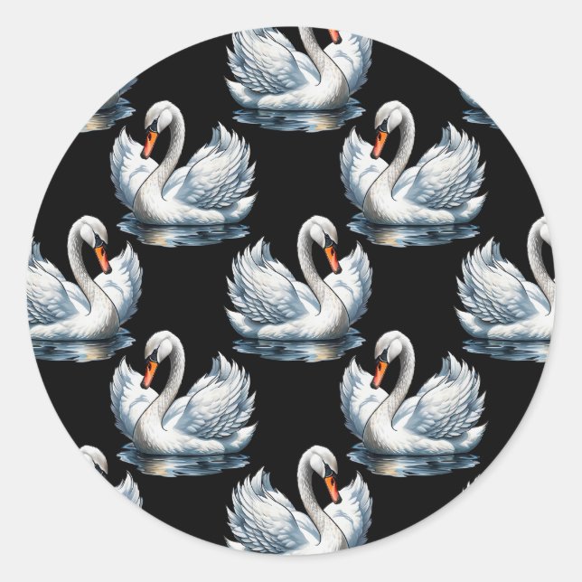 Swan Birds Pattern Design  Classic Round Sticker (Front)