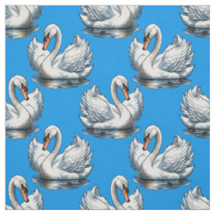 Swan Birds Pattern Design On Blue  Fabric