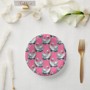 Swan Birds Pattern Design On Blue Paper Plate