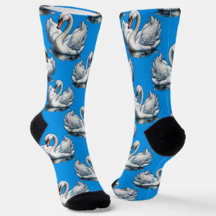 Swan Birds Pattern Design On Blue Socks