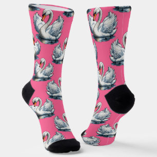 Swan Birds Pattern Design On Blue Socks