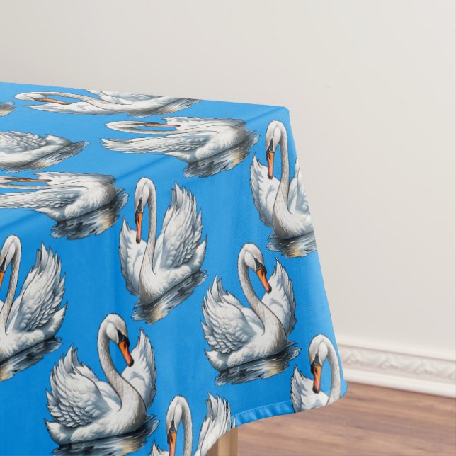 Swan Birds Pattern Design On Blue  Tablecloth (In Situ)