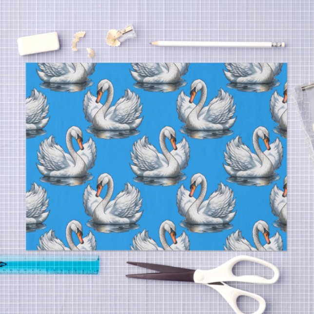 Swan Birds Pattern Design On Blue  Tissue Paper (Craft)