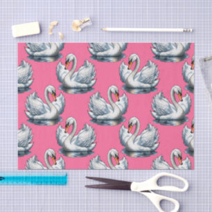 Swan Birds Pattern Design On Blue  Tissue Paper