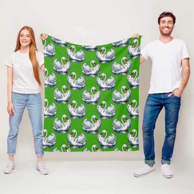 Swan Birds Pattern Design On Green  Fleece Blanket (In Situ)