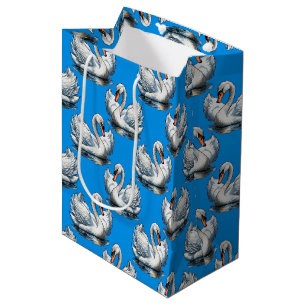 Swan Birds Pattern Design On Green  Medium Gift Bag