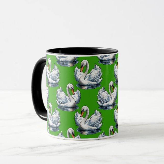 Swan Birds Pattern Design On Green  Mug (Front Left)