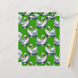 Swan Birds Pattern Design On Green  Postcard