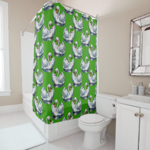 Swan Birds Pattern Design On Green Shower Curtain