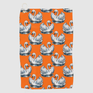 Swan Birds Pattern Design On Orange  Golf Towel