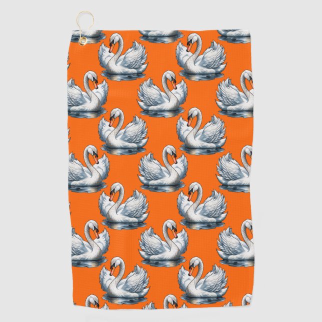 Swan Birds Pattern Design On Orange  Golf Towel (Front)