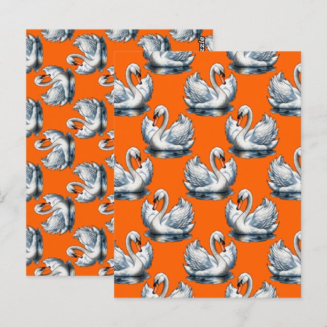 Swan Birds Pattern Design On Orange  Postcard (Front/Back)