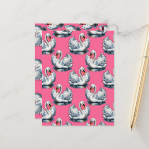 Swan Birds Pattern Design On Pink Postcard