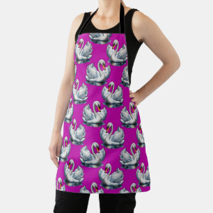 Swan Birds Pattern Design On Purple Apron