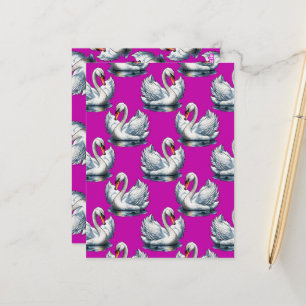 Swan Birds Pattern Design On Purple Postcard