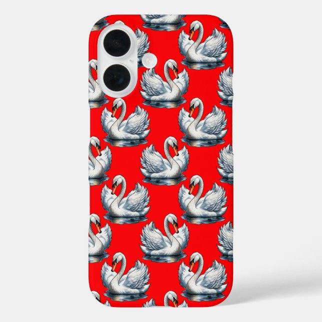 Swan Birds Pattern Design on Red Case-Mate iPhone Case (Back)