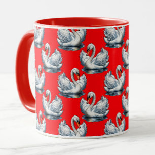 Swan Birds Pattern Design on Red Mug