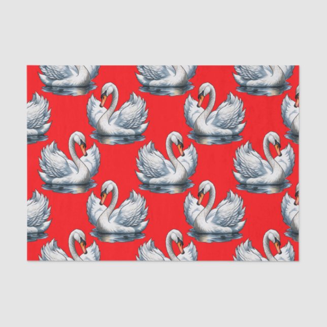 Swan Birds Pattern Design on Red Tissue Paper (Front)