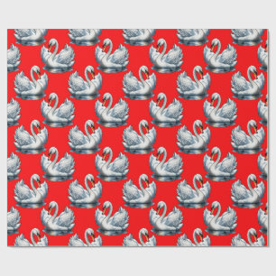 Swan Birds Pattern Design on Red Wrapping Paper