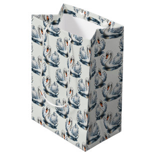 Swan Birds Pattern Design on White  Medium Gift Bag
