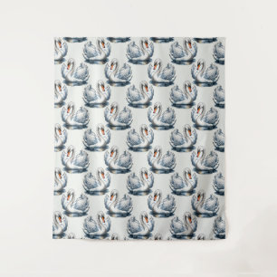 Swan Birds Pattern Design on White Tapestry