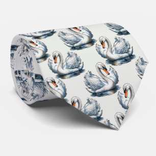 Swan Birds Pattern Design on White  Tie