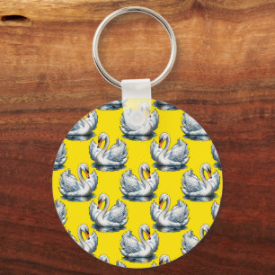 Swan Birds Pattern Design On Yellow Key Ring