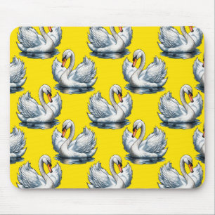 Swan Birds Pattern Design On Yellow Mouse Pad
