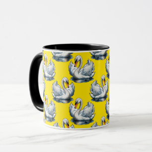 Swan Birds Pattern Design On Yellow  Mug